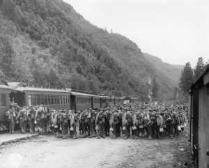 699png 340th Engineers Co. A,B,C & E on WP&YR from Skagway to Carcross