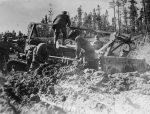 Black engineers continue to fight the road and the mud on the Alaska Highway. 1942