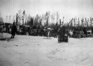 Fuel dump for the 93rd and 340th Regiment along the Alaska Highway. 1942