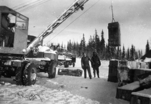 Crane used to load crates for the Black Regiment's next assignment, the Aleutians. 1942