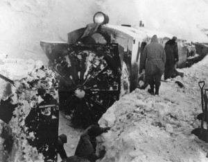 WP&YT locomotive with rotary plow is frozen to the rails. 1942