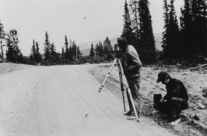 The 29th Topo Engineers survey 34 miles east of Tagish, 93rd Engineer section of the Alaska Highway. Jul 1942