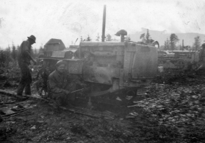 The 93rd Regimental Motor Pool assisted companies with heavy equipment repair with expert mechanics to fix a D4 roller frame. 1942