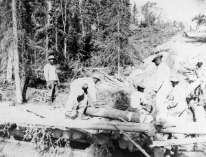 Black 93rd engineers are building a culvert on the Alaska Highway. 1942