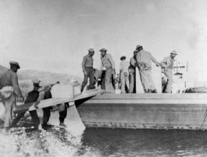 93rd Black Soldiers acting as stevadores unloading supplies at Morley Bay. 1942