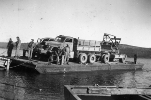 In the Northern Sector of the Alaska Highway, the 73rd Pontoon Engineers built pontoon bridges and operated pontoon ferry's to transport equipment and troops across rivers and streams. 1942