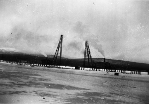 PRA construction of Nisutlin Bay Bridge in December of 1942.
