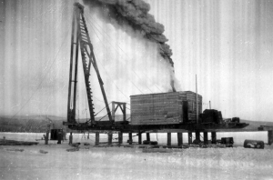 PRA setting posts for Nisutlin Bay Bridge in December of 1942.
