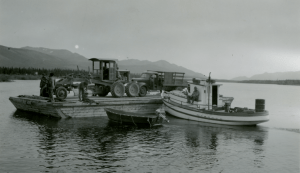 PRA arrived in August 1942 at Carcross to work on the Alaska Highway. Like the Black Engineers, they had to haul equipment on the Tagish River Ferry.