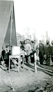 93rd Black soldiers standing in chow line at Morley Bay. 1942