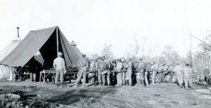 93rd Black soldiers standing in chow line at Morley Bay. 1942